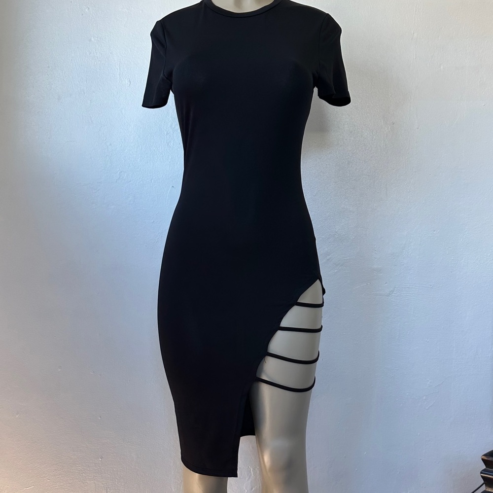 Black Strappy Side Cutout Bodycon Dress - Women